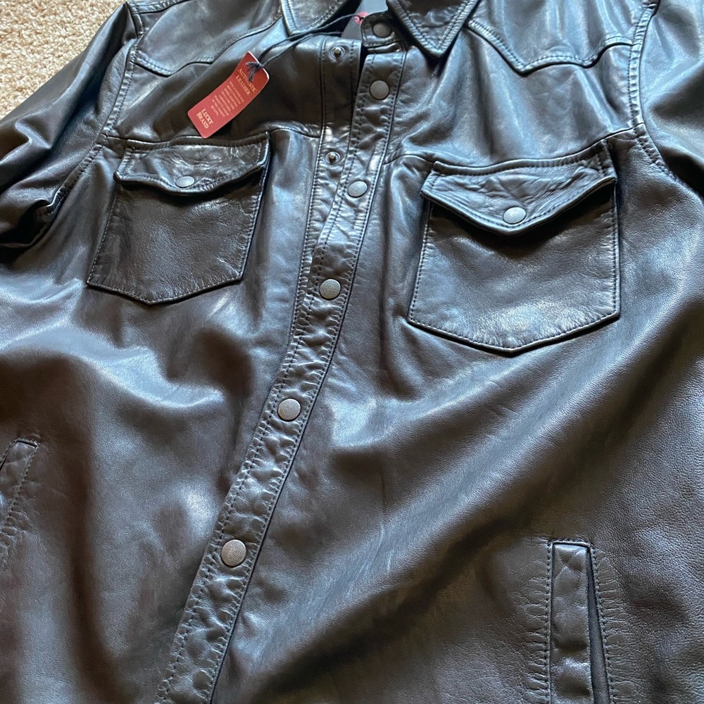 Lucky Brand black leather jacket/button up shirt